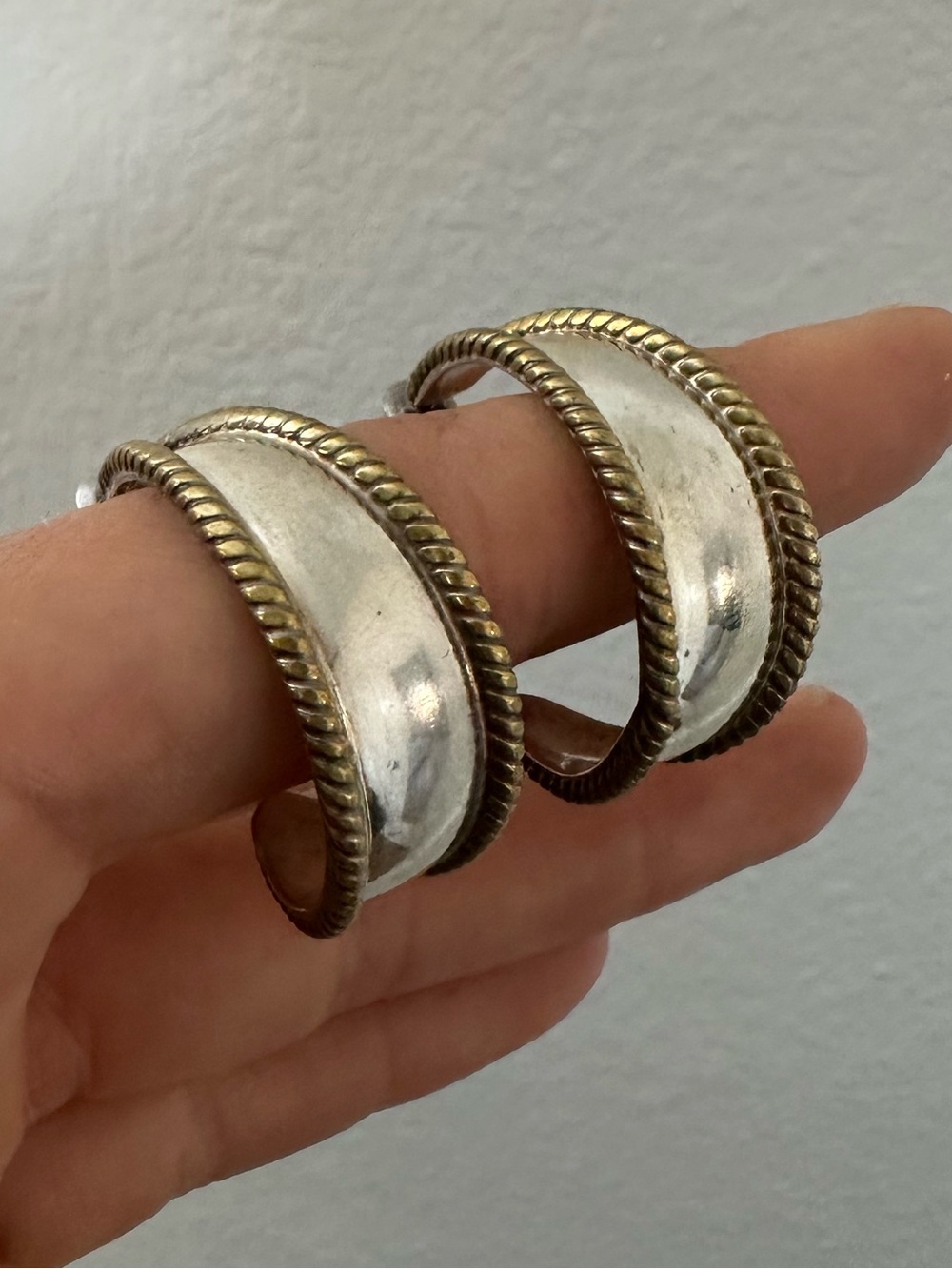 ATCN 925 Sterling Silver Mexico Hoop EarringsTwo-Tone Silver and Gold Brass